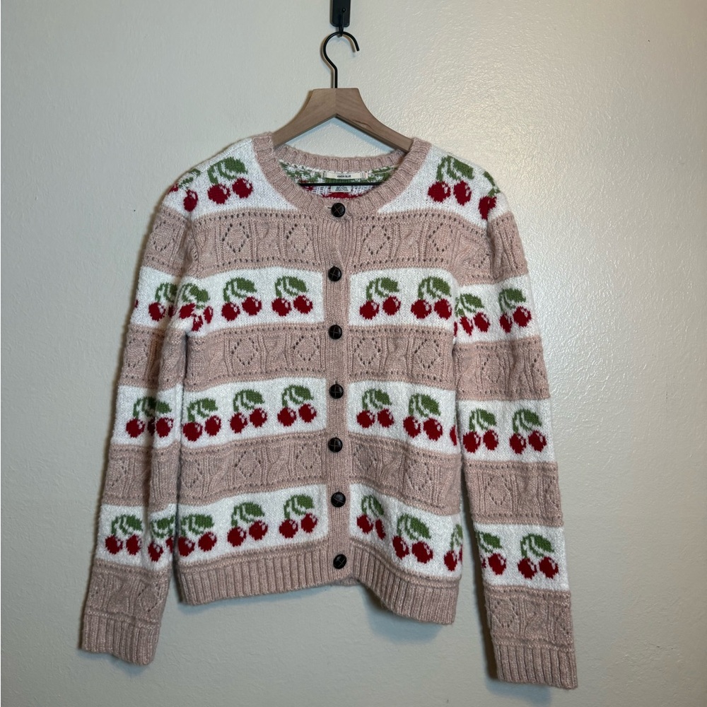 Urban Outfitters Kimchi Blue Cherry Print Knit‎ Cardigan - Picture 2 of 7